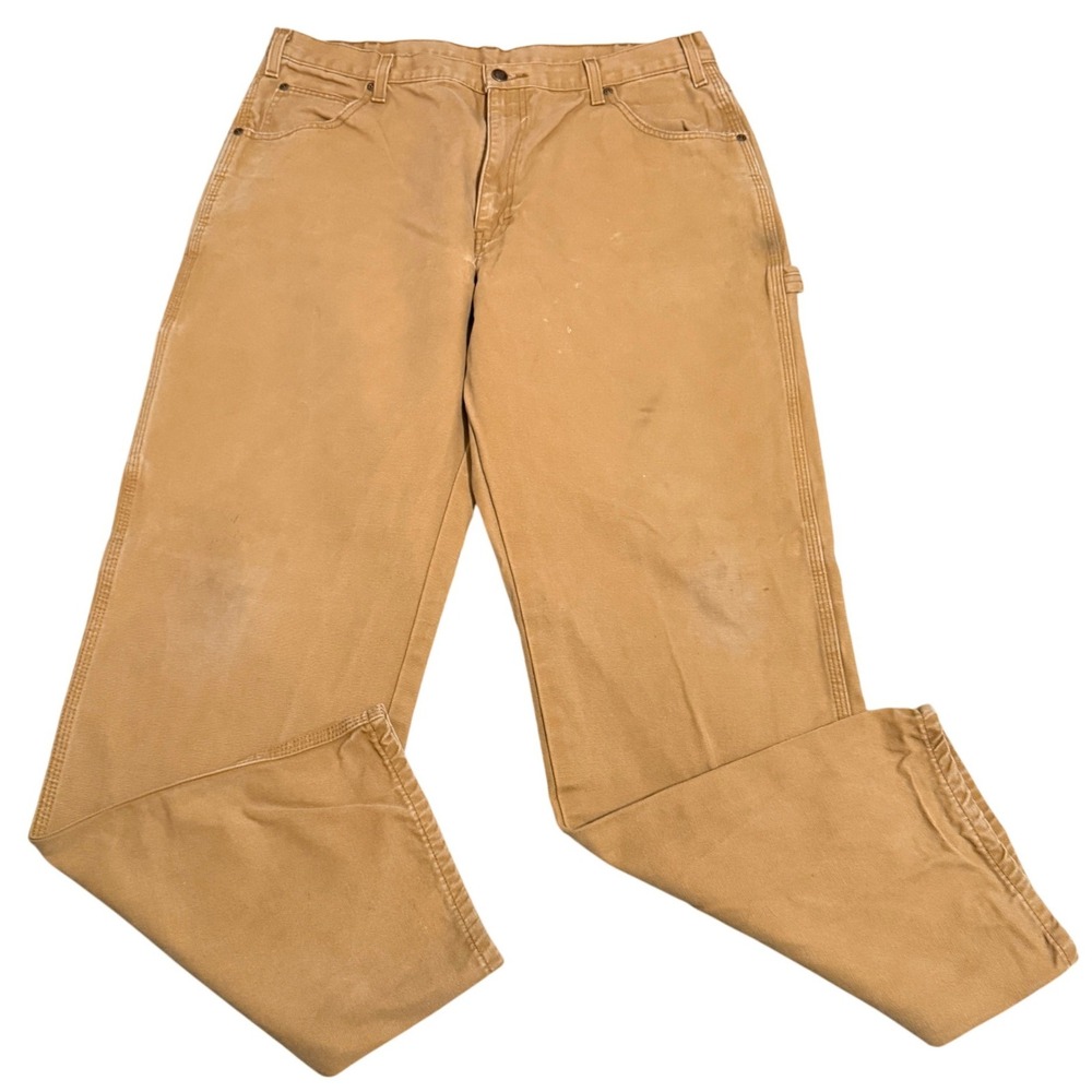 Dickies 1939RBD Relaxed Fit Duck Carpenter Pants Brown 38x34 Cotton Mens